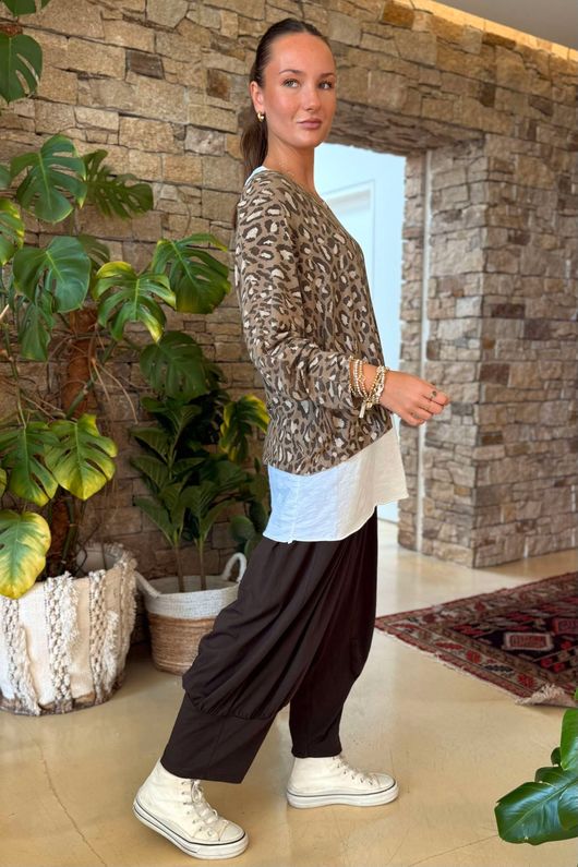 Made in Italy Knox Leopard Fine Knit & Vest Top Soft Tan